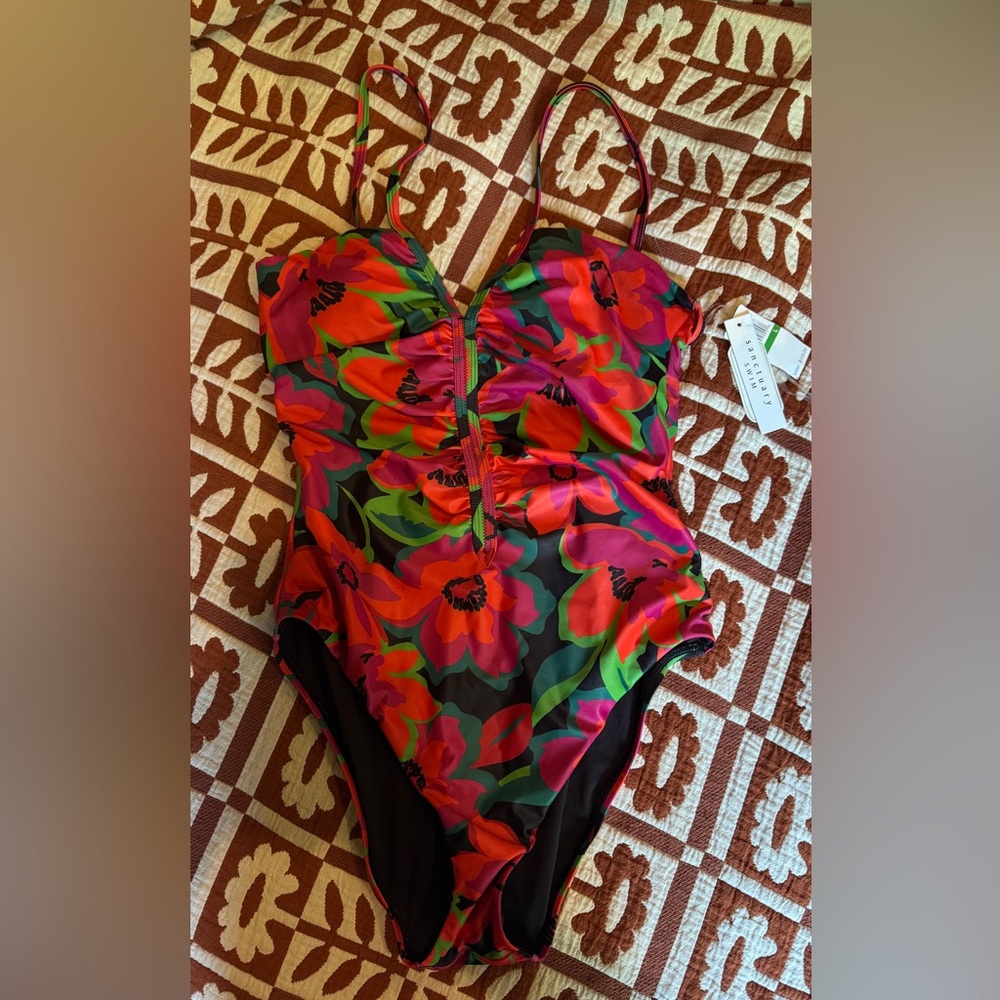 Sanctuary Women’s  One Piece Swimsuit - Red Green Magenta Black Orange Floral